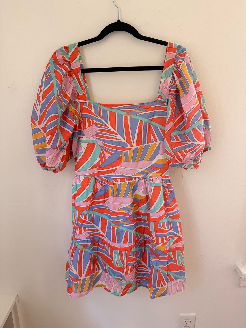 100% Cotton Briton Court Colorful Puff-Sleeve Mini Dress